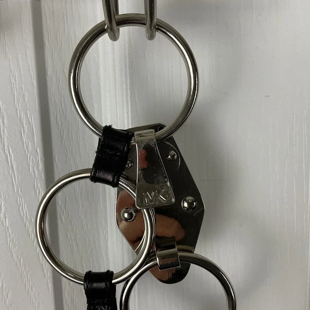 Michael Kors Vintage Y2K Metal Circle Link Belt Black Leather Loop 37